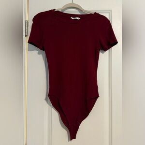 Women's Burgundy Short Sleeve Body Suit